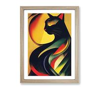 Magical Cat Abstract Framed Print | A4 Oak Framed Wall Art | Ready to Hang | Abstract Animal Picture | Living Room Bedroom Lounge Office