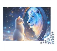 Magical Cat Lion Mirror 1000 Pieces Puzzles Beautiful View Cat Lion Mirror Dream Wall Decoration Educational Game for Men And Women Challenging Jigsaw Jigsaw Puzzles for Adults 38x26cm/1000pcs