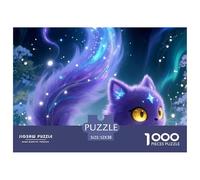 Magical Cat Recycled Paper Adult Jigsaws 1000 Pieces - Purple Cat Starry Tail Impossible Hard Difficult Challenging Family Game52x38cm/1000pcs