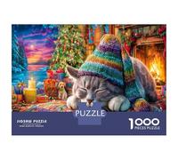 Magical Cats 1000 Piece Sleeping Cat in Cozy Hats Sturdy Cardboard Classic Jigsaw Puzzle for Adults Kids Hard Challenging Game Decompression Wall Decoration 38x26cm/1000pcs