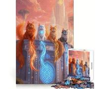 Magical Cats Ancient Structure 1000 Piece Jigsaw Puzzles for Teenagers Jigsaw Memory Build True Detail Playful Challenge (38x26cm)