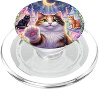 Magical Cats Crescent Moon Floral Fantasy PopSockets PopGrip for MagSafe