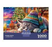 Magical Cats Jigsaws Impossible Home Decoration 1000 Piece Puzzle Cat in Knit Hat in Cosmic Art Fit Together Perfectly for Adults And Kids Age 14 Years Up 52x38cm/1000pcs