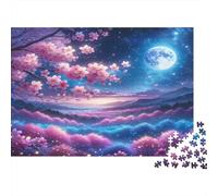 Magical Cherry Blossom Moon Jigsaw Puzzles 1000Pc Recycled Paper Adults Fantasy Night Landscape Puzzle Educational Decompression Home Decoration Gifts for Men 70x50cm/1000pcs