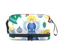 Magical Christmas Angels Snowflakes Pattern Double Layer Cosmetic Bag for Women and Girls, Travel Toiletry Bag Makeup Handy Pouch Organiser Bag with Brush Compartment