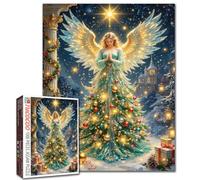 Magical Christmas Tree Angel Jigsaw Puzzle 1000 Pieces for Adults Students 20×27 Inches Winter Holiday Puzzles Game Beautiful Woman with Wings Xmas Gift Boxes Peaceful Snow Scene Decoration Fun Puzzle