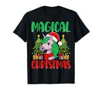 Magical Christmas Unicorn Wearing Santa Hat Xmas Holiday T-Shirt