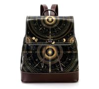 Magical Circle with Stars Zodiac Constellations Moon Phases PU Leather Backpack Purse for Adult, Fashion Unisex College Students Satchel Schoolbag
