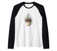 Magical Coffee Cup Garden Bloom Cottagecore Naturecore Art Raglan Baseball Tee
