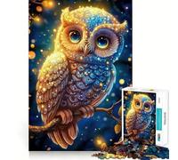 Magical Cute Glitter Owl Jigsaw Puzzles 1000 Pieces for Teenagers Logic Exercise Clear Color Family Play Night Play (50x75cm)