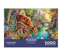 Magical Deer 1000 Pc Recycled Cardboard Deer Pond Jigsaw Puzzle Kit Senior Jigsaw Enthusiasts Mind Relaxation Puzzle for Thanksgiving Gift Puzzle 70x50cm/1000pcs