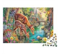 Magical Deer 1000Pc Adult Jigsaws: Deer Drinking from Stream for Adults Challenging & Brainteasing Puzzle Games 52x38cm/1000pcs