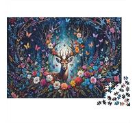 Magical Deer Forest Premium 1000 Piece Jigsaw Puzzle for AdultsDeer Surrounded by Colorful Wild Flowers Thick Sturdy Vibrant Challenging Stress Relief Game 38x26cm/1000pcs
