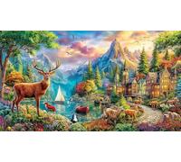 Magical-Deer-Garden-Scene Adult Jigsaws 1000 Pieces Puzzle Game Fun Present & Activity for Home for Adults and Kids Age 12 Years Up Educational Games 70x50/1000pcs