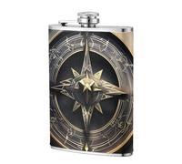 Magical Design Norse Runes Compass 8oz Leather Hip Flask - Stainless Steel Whiskey Flask for Drinks, Pocket Liquor Set for Men Wedding Groomsman
