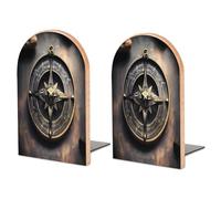 Magical Design Norse Runes Compass Bookend for Shelves Decorative 1 Pair Modern Wood Book End Universal Economy Bookend with Metal Base Heavy Duty Non-Slip Book Organizer for Home Office