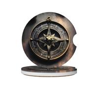 Magical Design Norse Runes Compass Ceramic car Coasters 2-Pack, Ceramic + Cork, can be Placed on Cars, Vans, Boats, SUVs and Trucks