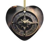 Magical Design Norse Runes Compass Ceramic Christmas Heart Pendant with Silk Thread, Christmas Tree Home Decoration