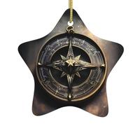 Magical Design Norse Runes Compass Christmas Ceramic Star Ornaments for Xmas Tree Decorations, Cosy Home & Festive Gift Ideas