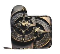 Magical Design Norse Runes Compass Oven Mitts and Pot Holders Sets.Printed Oven Mitt & Pot Holder Set, Non-Slip Heat Resistant Kitchen Grips