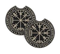 Magical Design Norse Runes Compass Patterned Car Coasters - 2 Pack - 2.7" Diameter Car Coasters Home Decor Desk Protectors