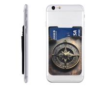 Magical Design Norse Runes Compass Phone Wallet - Adhesive Credit Card Holder for Back of Phone Case, Leather ID Card Pouch - Stick On Phone Pocket Great Storage Compatible with Most Cell Phones