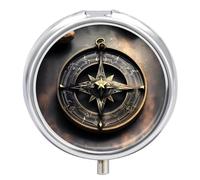 Magical Design Norse Runes Compass Pill Box Medicine Pill Organizer 3 Compartment Daily Pill Case Small Pill Container Round Pill Holder Travel Pill Box Metal Pill Case for Purse Pocket