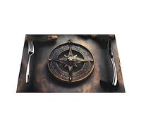 Magical Design Norse Runes Compass Placemat, 30 cm x 45 cm, washable decorative tablecloth, for kitchen, wedding, restaurant and camping.4 PCS