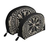 Magical Design Norse Runes Compass Portable Shell Cosmetic Bag Set - Travel Makeup Organiser with Zipper & Inner Compartments