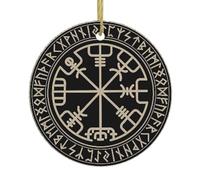 Magical Design Norse Runes Compass Print Ceramic Christmas Ornaments – Perfect for Indoor & Outdoor Decor, Wall Mount, Holiday Decorations