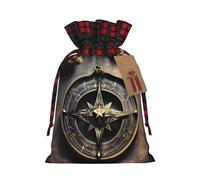 Magical Design Norse Runes Compass Print Christmas Drawstring Gift Bag, Linen Storage Sack, for Xmas, Holiday Party S Size