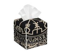 Magical Design Norse Runes Compass Print Leather Tissue Box Cover â€“ Foldable Organizer for Bathroom, Living Room, Office, Car â€“ Easy Storage