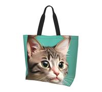 Magical Design Norse Runes Compass Printed tote bag, shoulder bag, suitable for travel, beach, and everyday shopping., A Curious Cat, One Size