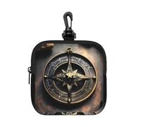 Magical Design Norse Runes Compass Small Zip Pouch-Waterproof Neoprene Storage Bag for Earbuds, Keychain Clip Case for Coins Cards USB, Travel Organiser