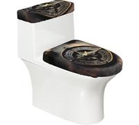 Magical Design Norse Runes Compass Soft 2Pcs Toilet Lid - Tank Covers, Elastic Reusable for U/O Shape Toilets, Bathroom Decor