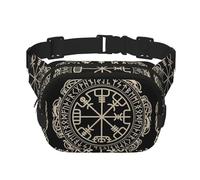 Magical Design Norse Runes Compass Square Double Layer Waist Bag Belt - Unisex Everywhere Fanny Pack Purse for Running, Travel, Hiking, Fitness, Black, One Size