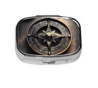 Magical Design Norse Runes Compass Square Pill Box with Full Print Design - Portable Metal Travel Case for Vitamins & Medication, 2.2x1.6x0.7 Inch.