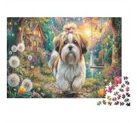 Magical Dog Garden 1000 Pieces 100% Recycled Cardboard Jigsaw Puzzles Fluffy Shih Tzu Super Challenging for Enthusiasts Collectors Decompression Indoor Leisure Office Break 52x38cm/1000pcs