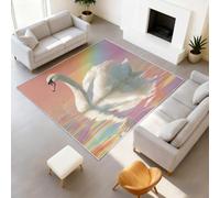 Magical Elegant Printed Rug Soft Flannel Carpet Dreamy Animal Area Rug, White Swan Rainbow Decor Living Room Bedroom Kids Room 120 x 180 cm Rubber Anti-Slip Carpet Mat