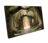 Magical Enchanted Forest Ruined Archway Fairy Fantasy Misty Moody Mythical Woodland Wall Art Print On Canvas Picture For Home Office Decor 61x41cm (24x16In)