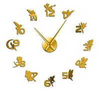 Magical Fairies Elf With Numbers Wall Stickers DIY Wall Clock Nursery Decorative Wall Art Gift For Kids Fantasy Fairy Tale Clock(Gold,27inch)