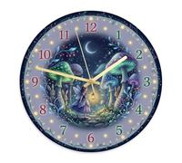 Magical Fairy Forest Theme Fanciful Wall Clock 11.6inch | Glowing Mushrooms, Decorative Wall Clock, Forest Bunnies, Fanciful, Fantasy Art Enthusiasts, Bedroom, Magical Night Theme