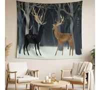Magical Fairy Tale Tapestry Nature Cosy Winter Tapestry Wall Hanging Deer Forest Birch Trees Tapestries Wall Art for Living Room Bedroom Decorations（126 x 94.5 Inch）