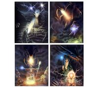 Magical Fire Dragon Wizard Fantasy Kids Room Four Set 8x10 Picture Wall Decor Art Print Posters