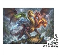Magical Five Headed Dragon 500 Piece Wooden Jigsaw Puzzle,Wood,Great Gifts,Educational Toy,Whimsical Challenge,Home Wall Decor,Adults & Kids 14+,Stress Relief (52x38cm)