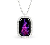 Magical Flame Violet And Crimson Color Rectangle Pendant Necklace Silver Women Jewelry Alloy Keychain Tag Jewelry