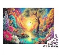 Magical Forest Deer 1000 Piece Paperboard Jigsaw Puzzle Kids Forest Swan Tree Jigsaw for Beginners Adults And Kids 12+ Brain Training Cognitive Development Learning 70x50cm/1000pcs