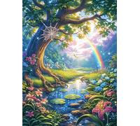 Magical Forest Lake with A Rainbow 300 Pc DIY Jigsaw Puzzle Scenery Science Fiction Puzzles for Adults Teens Hard Challenging Team Building Stress Reducing Autumn Gift 300 PCS
