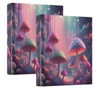 Magical Forest Mushrooms 3-Ring Binder 1.5 Inch, PVC Material Document Organizer with D-Ring and Clear View Pocket for Office Supplies-2 Pack
