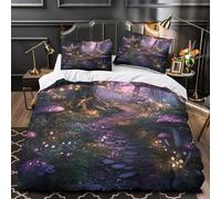 Magical forest path 3D Printing Duvet Cover 3-Piece Ultra-Soft Microfiber Durable Fantasy fairy tale Comforter Cover 2 Pillowcases Hidden Zipper Machine Washable Kids Teens Bedroom Double（200x200cm）